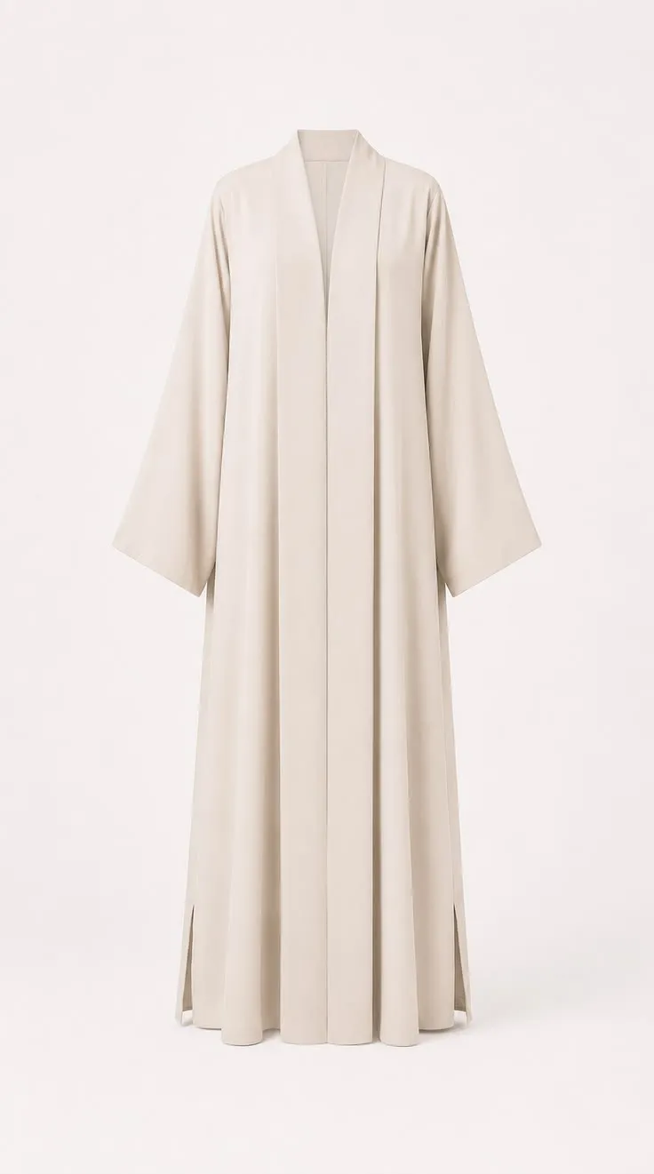 Crème Pleated Detail Open Front Abaya – Luxe Neutral Kimono