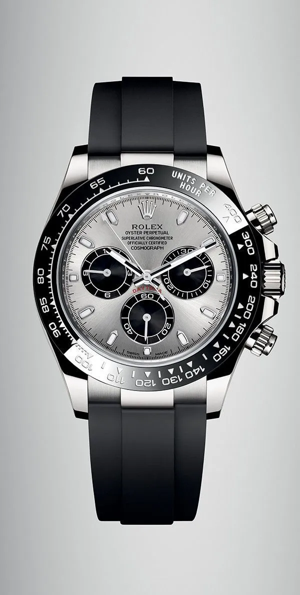 Rolex Cosmograph Daytona – Silver Dial with Black Oysterflex Strap https://yuplify.com