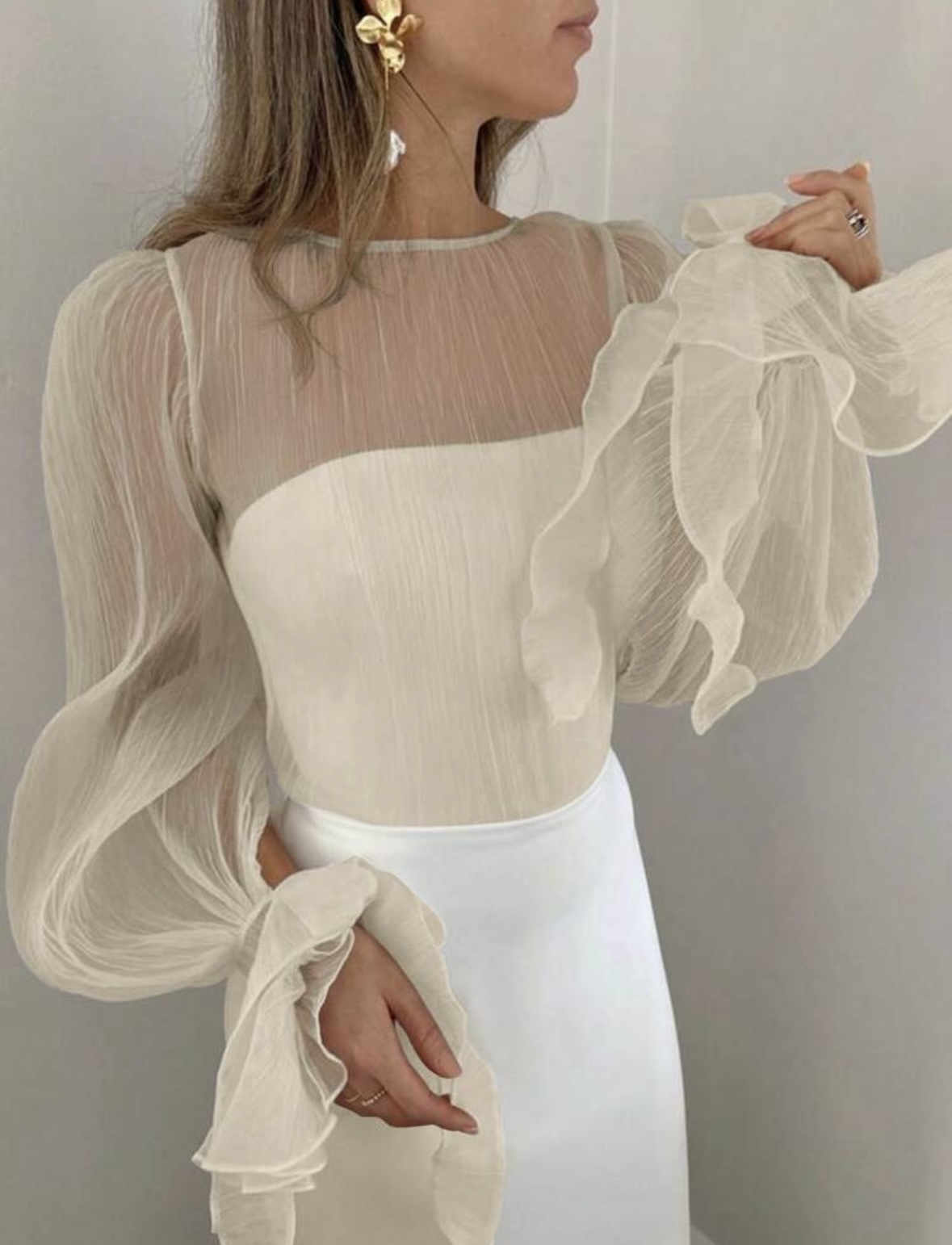 Flounced Long Sleeve Shirt