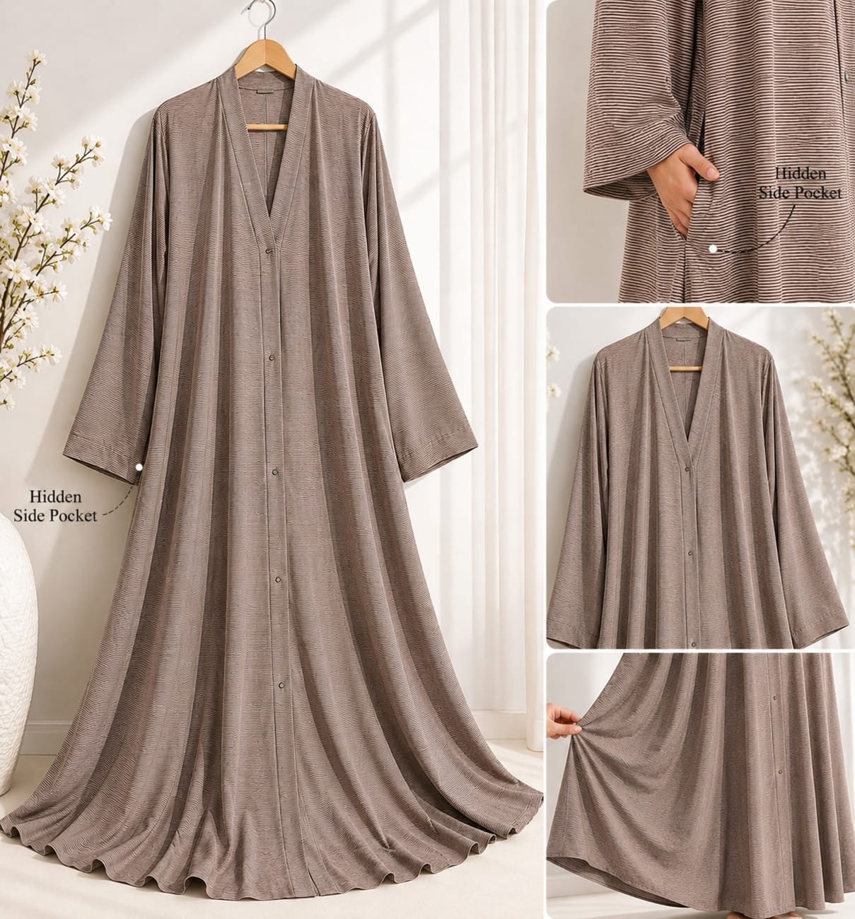 Zebra Print Front Open Abaya With Pocket