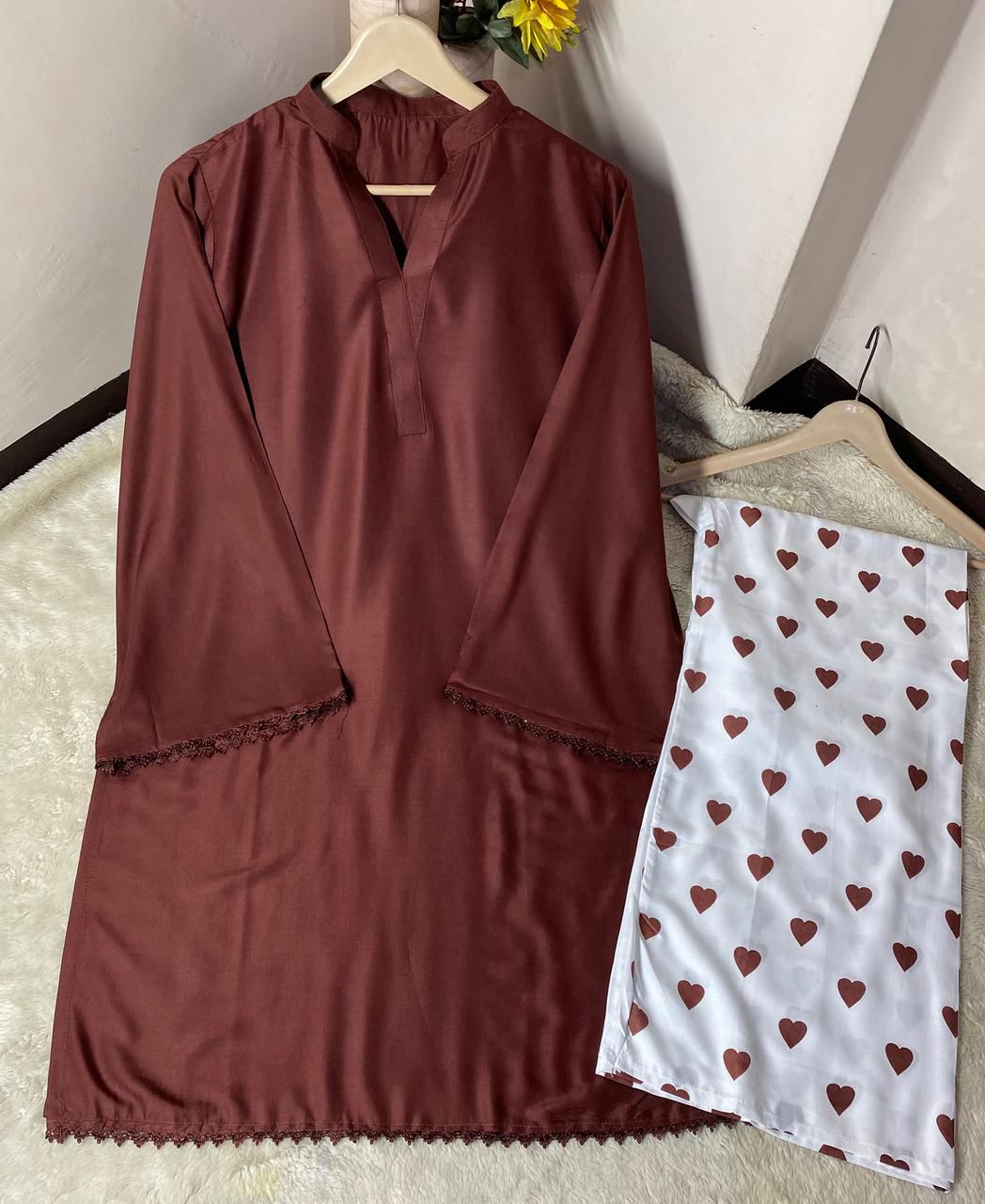Heart printed flapper with V neck style Shirt