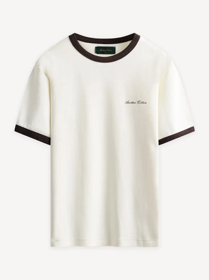 Retro Contrast Ringer Tee – Off-White & Dark Brown