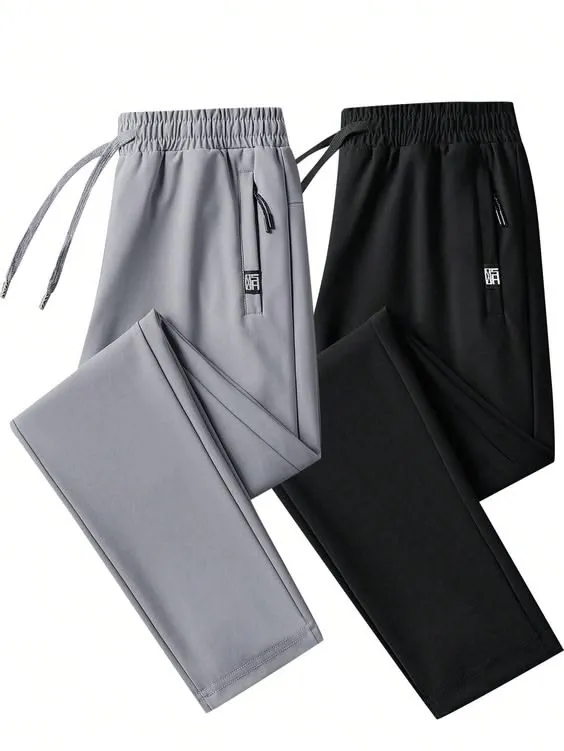 Lightweight Zipper-Pocket Track Pants – Grey & Black