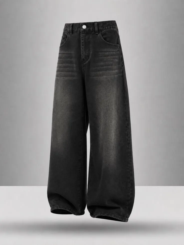 Wide-Leg Washed Baggy Jeans – Vintage Washed Black