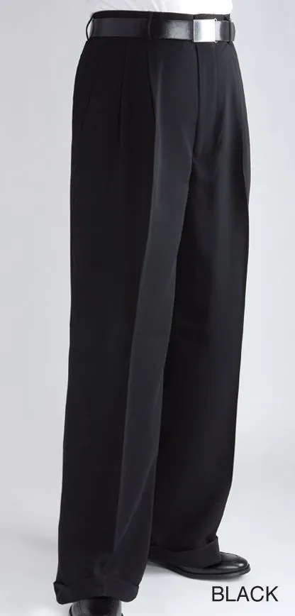 Classic Double-Pleated Cuffed Dress Trousers – Solid Black