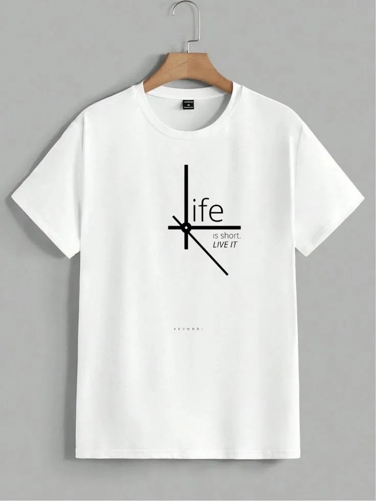 "Life is Short. Live It" Minimalist Clock Graphic Tee – Pure White