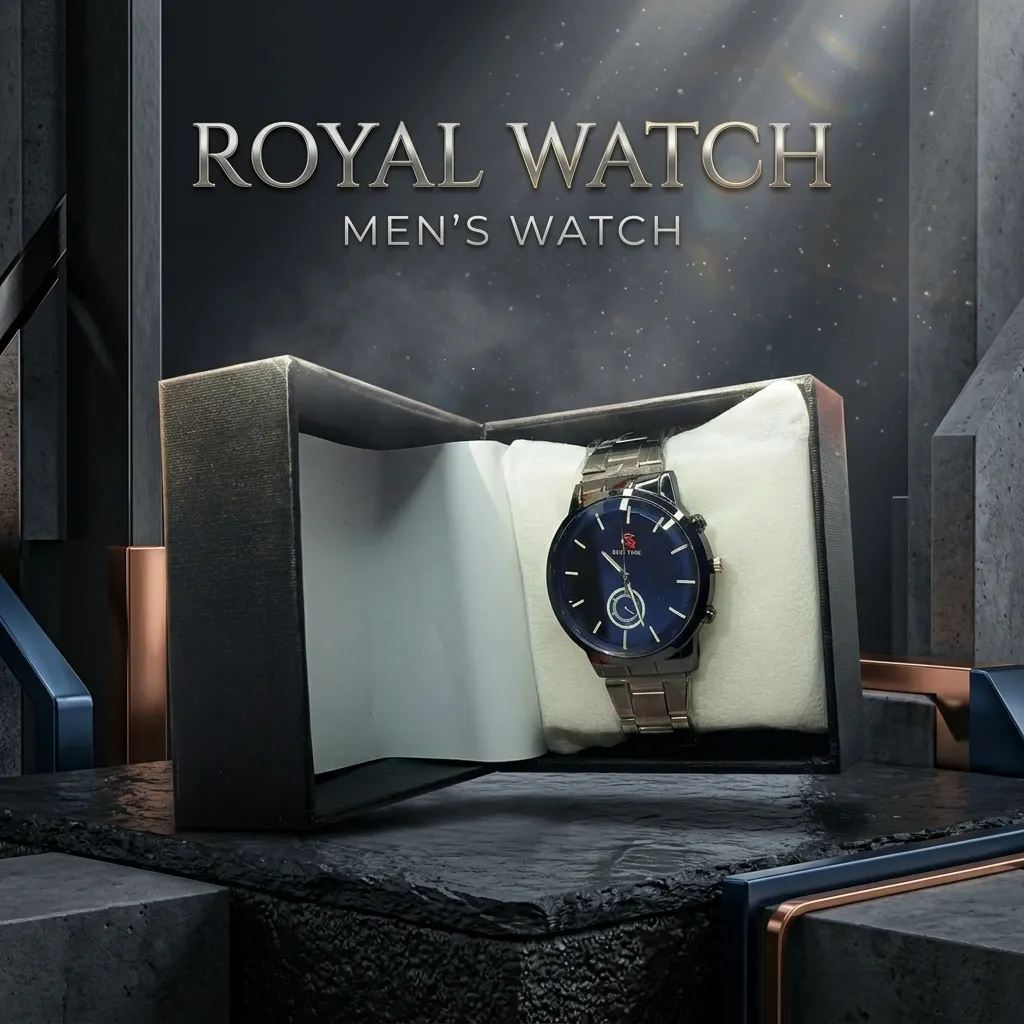 Blue & Black Watch Silver Steel Strap