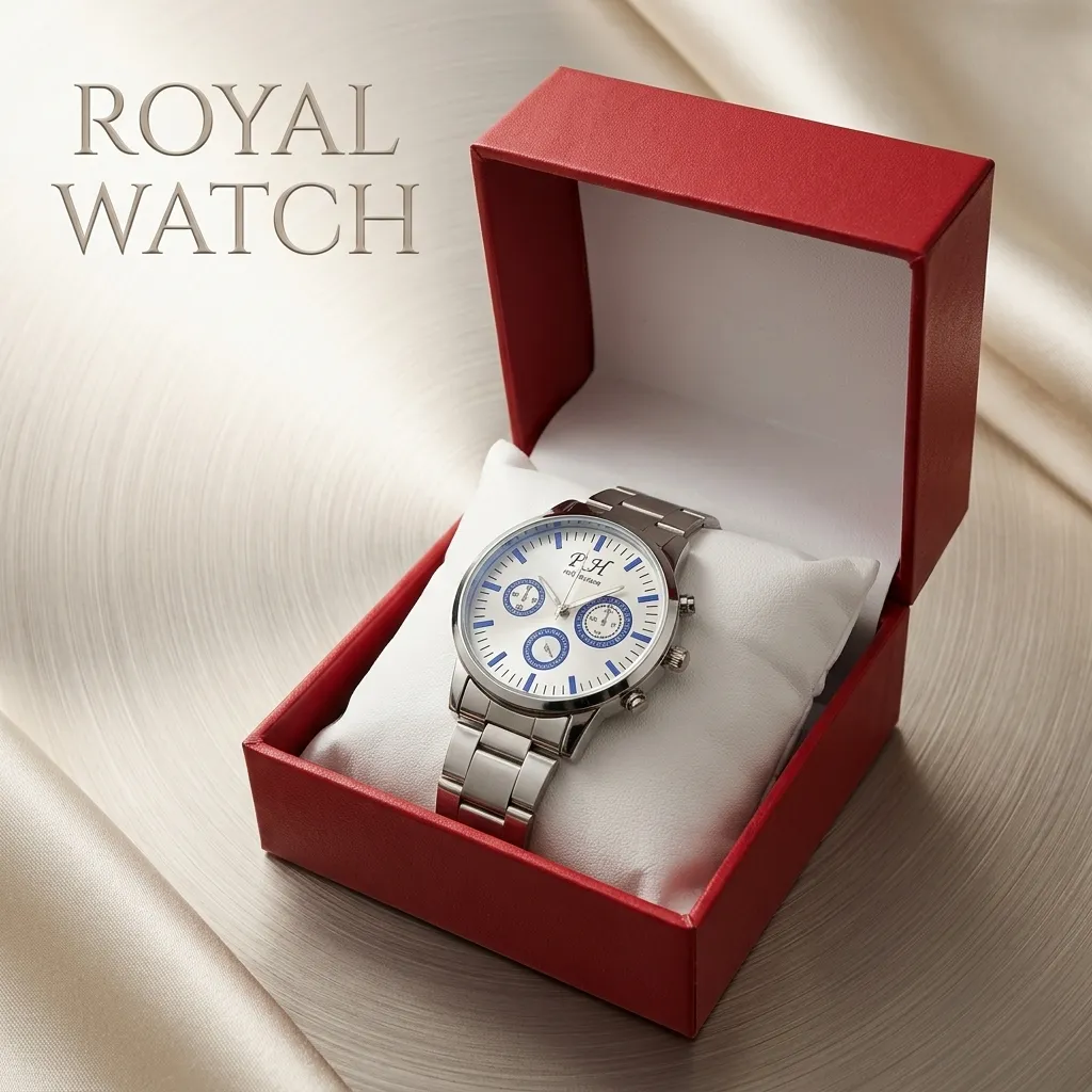 Blue & White Watch Silver Strap with Function Button