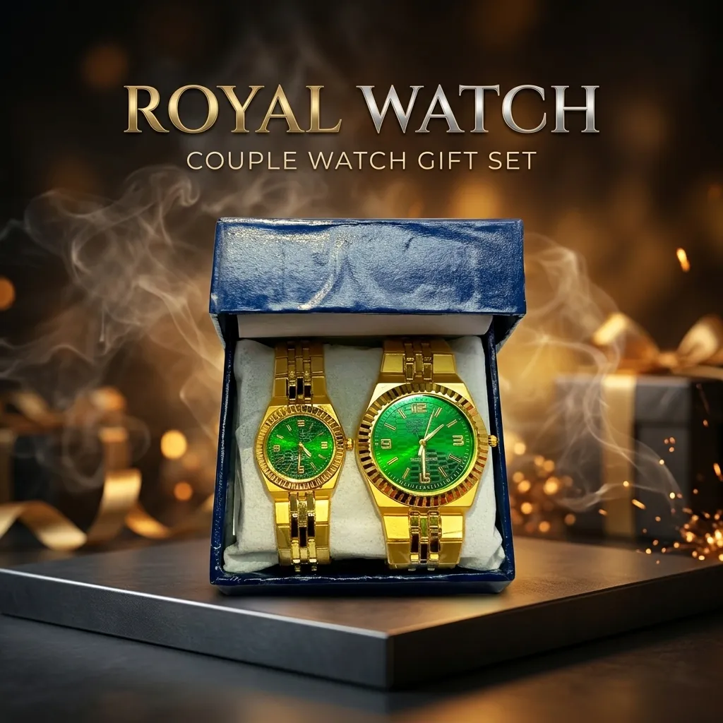 ROYAL WATCH ROLEX Couple Set Green & Golden Steel Strap