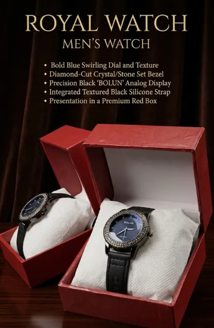 Women’s Blue & Silver Shine Watch Black Leather Strap