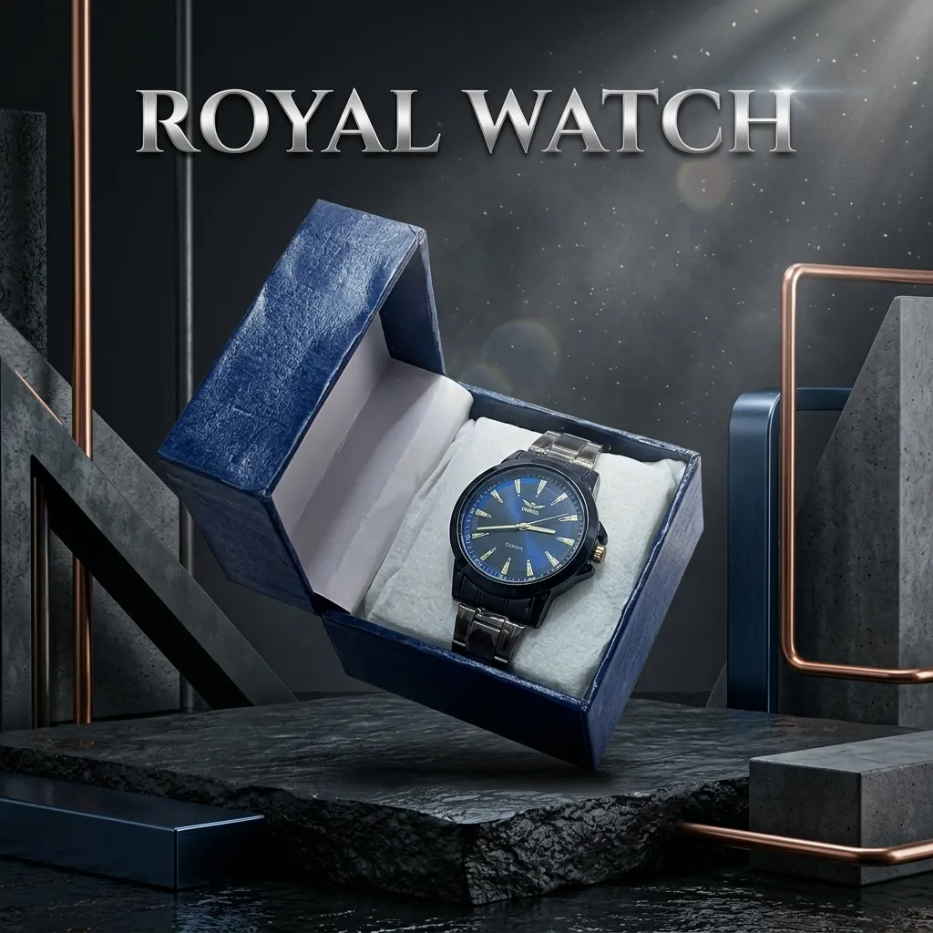 ROYAL WATCH Dark Blue & Silver Silver Steel Strap