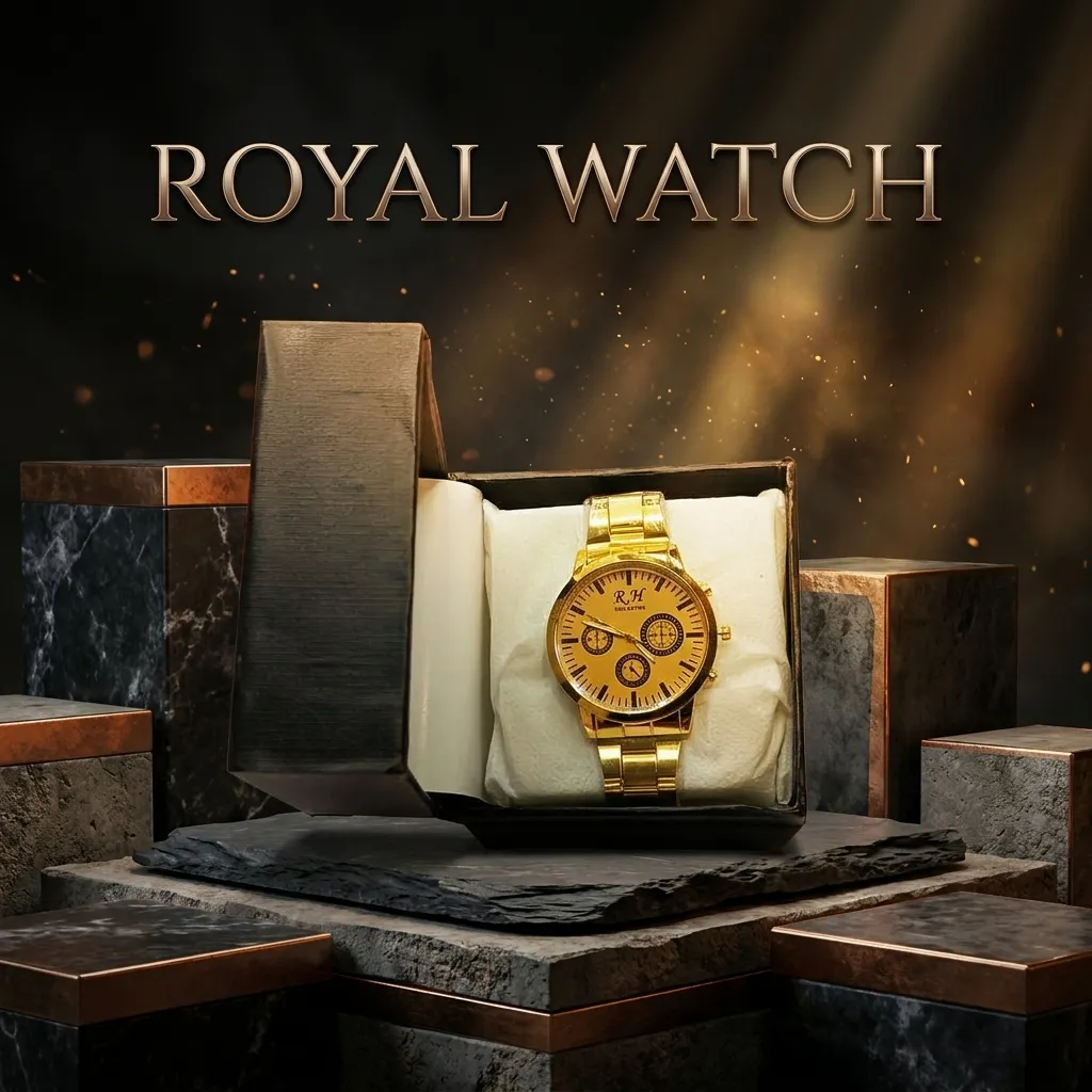 ROYAL WATCH Golden & Black Golden Steel Strap