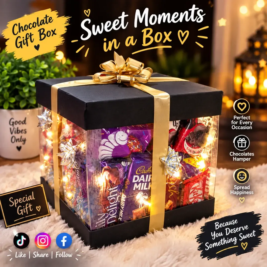 Premium Chocolate Gift Box with Golden Ribbon – Sweet Moments Gift Hamper