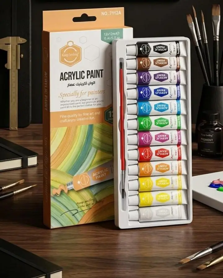 Acrylic color paint, paint tubes, set of 12 pcs set