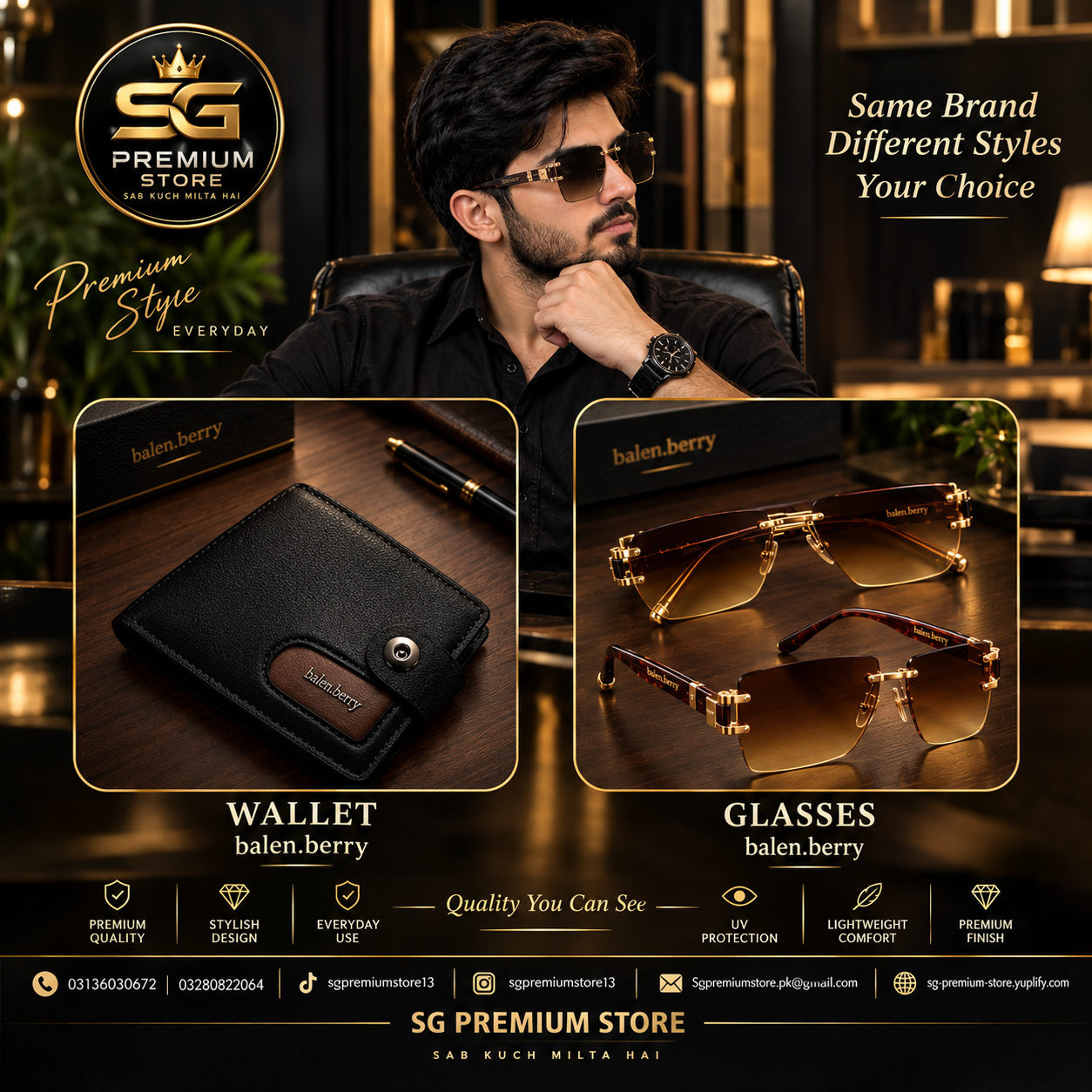 Modern Style Men's Leather Wallet with Free Glasses