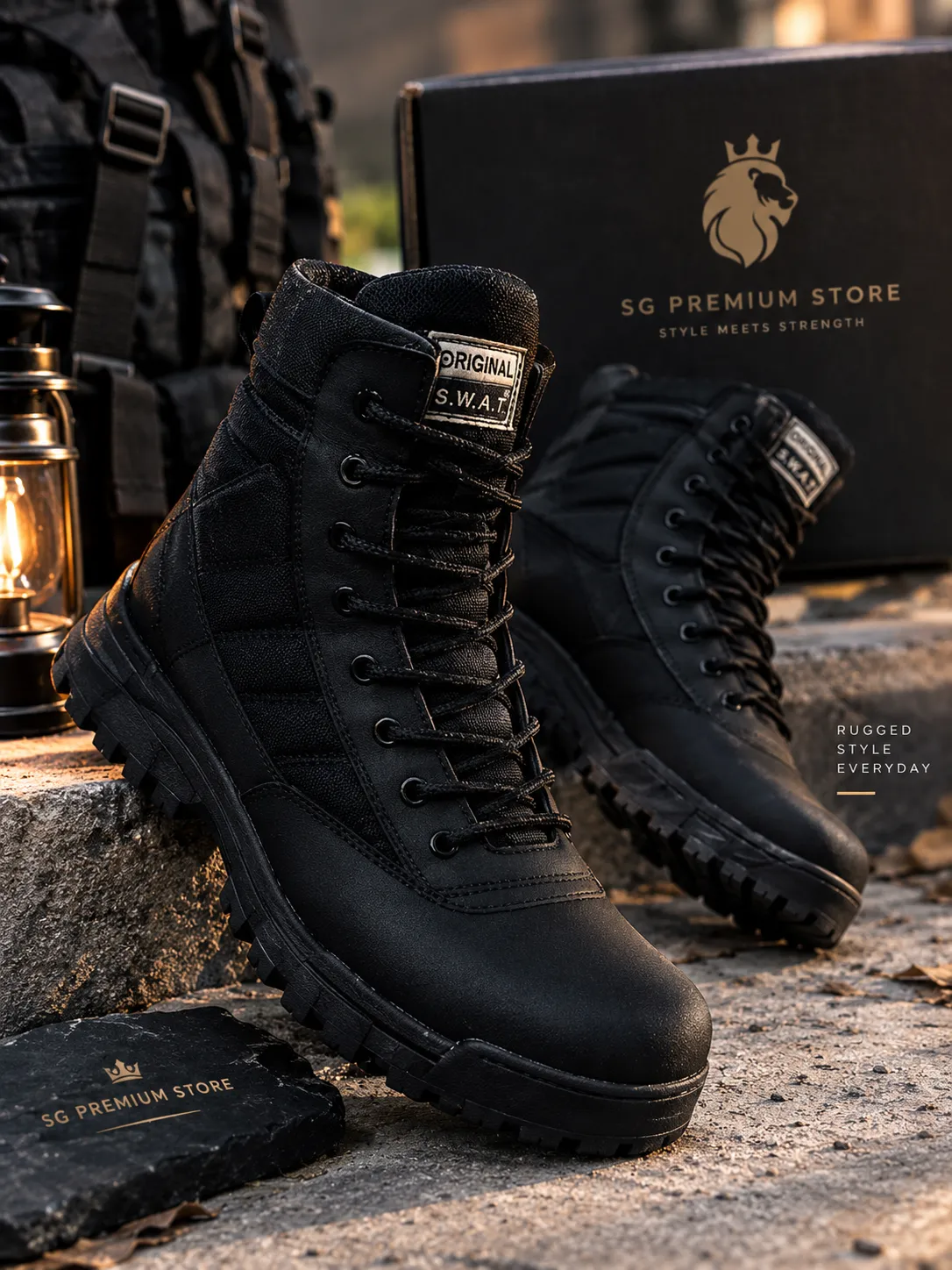 Men's Black Rubber Army Boots with Ankle Height & Durable Sole