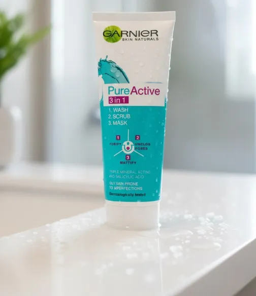  GARNIER 3 IN 1 PURE ACTIVE FACE WASH – 100ml  3-in-1 Care for Fresh, Clean Skin!
