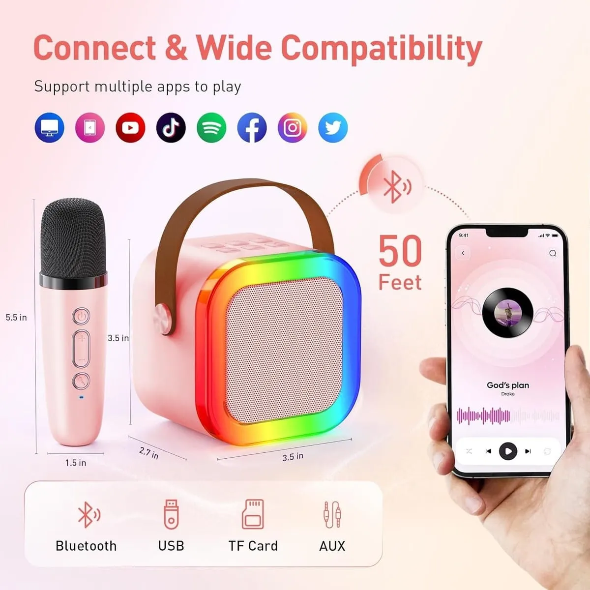 New K12 Karaoke Machine - Portable Bluetooth Speaker With Wireless Microphones - HiFi Family Singing Loudspeaker - Children's Gift