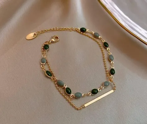  Oval Beads Pillar Doted Chain Bracelet 