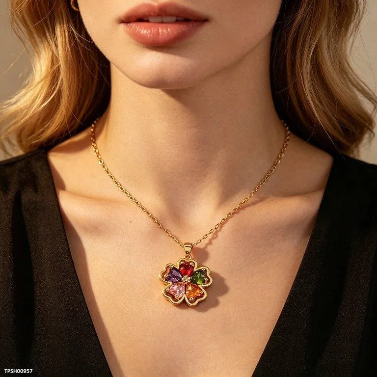 Multi Zircon Heart Pendant With Chain