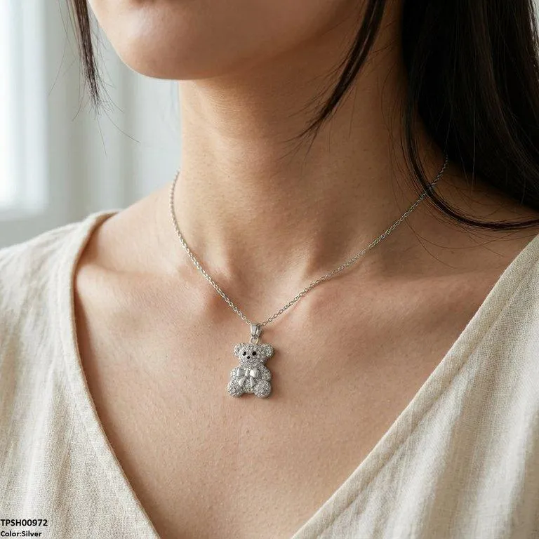  Stainless Steel Zircon Teddy Bear Pendant