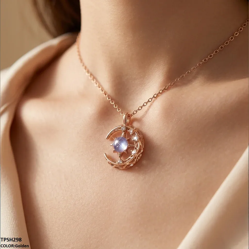 Moon/Aqua Curb Chain Pendant