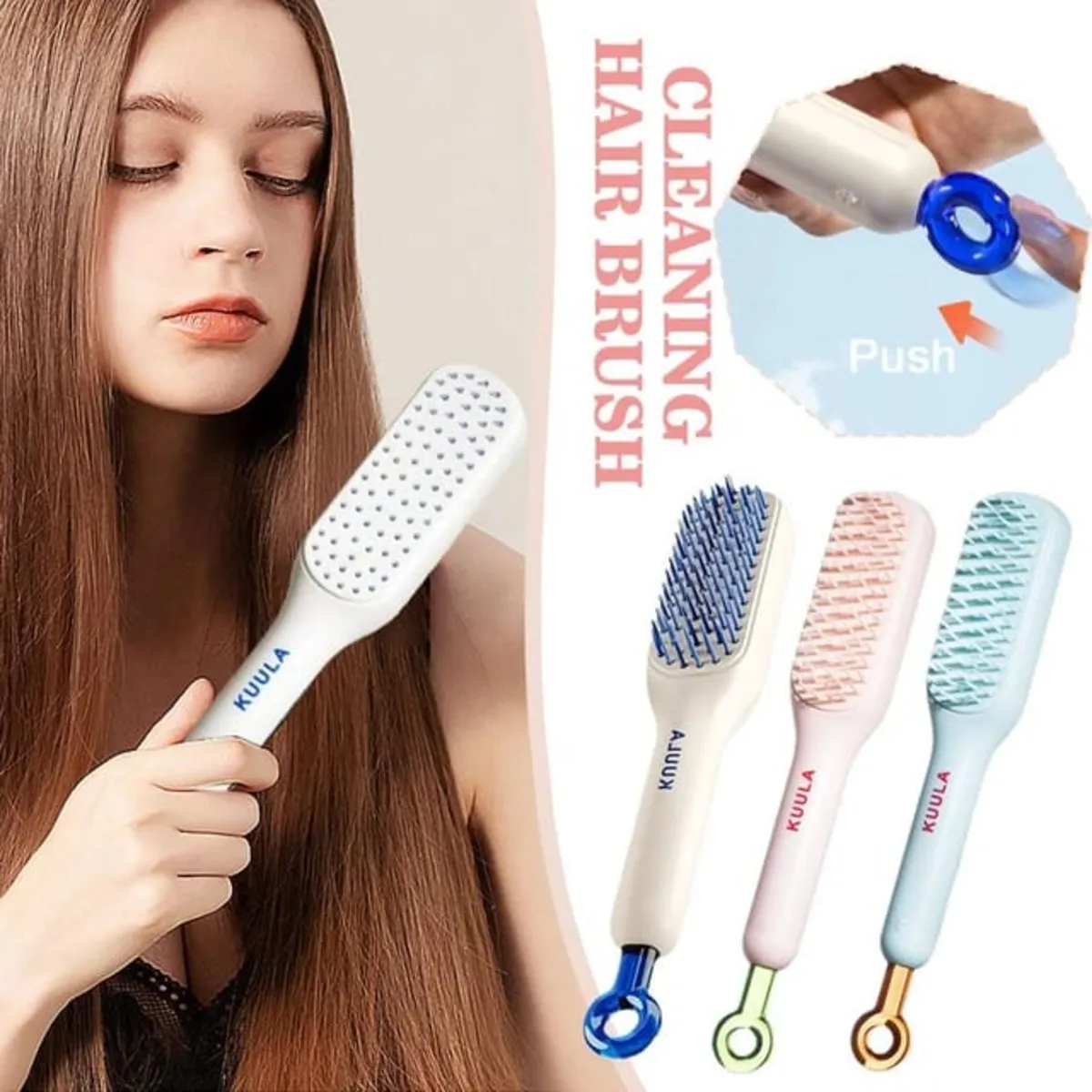 Portable Self-Cleaning Hair Brush | One-Click Cleaning Comb with Telescopic Handle