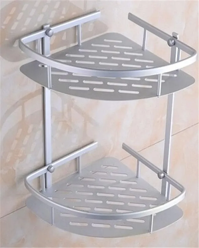 2-Tier Aluminium Bathroom Corner Rack – Silver