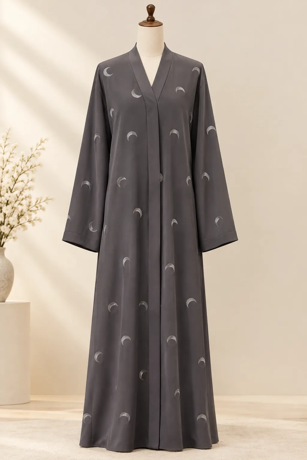 Midnight Crescent Embroidered Abaya