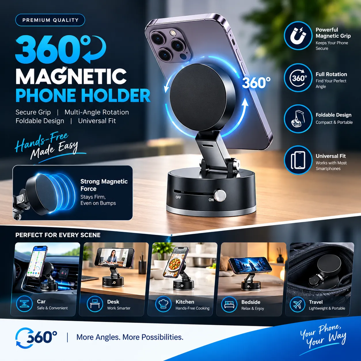 360° Rotating Magnetic Phone Holder – Secure Grip & Flexible Viewing Angles