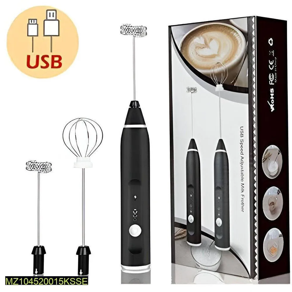  USB Rechargeable Coffee Beater with 2 Attachments Black