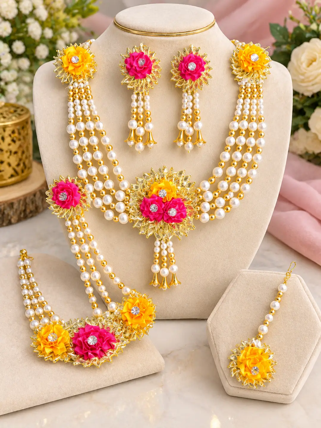 Bridal Mehndi Jewellery Set – Multicolor Necklace & Earrings