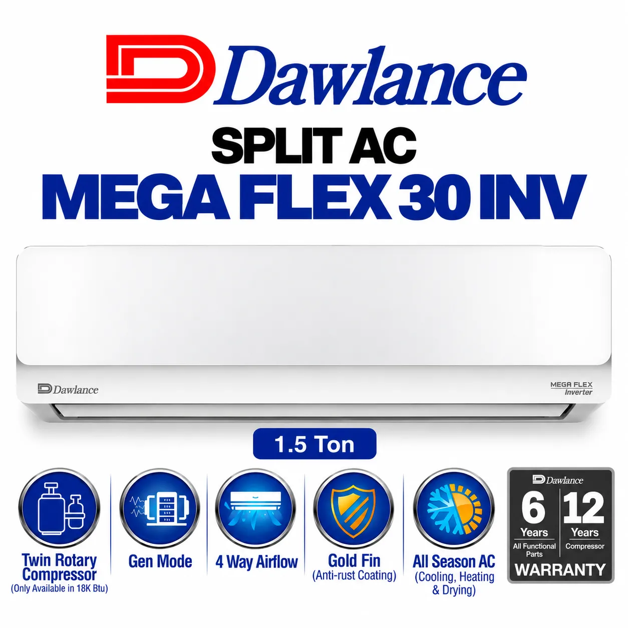 Dawlance SPLIT DW MEGA FLEX 30 WHITE