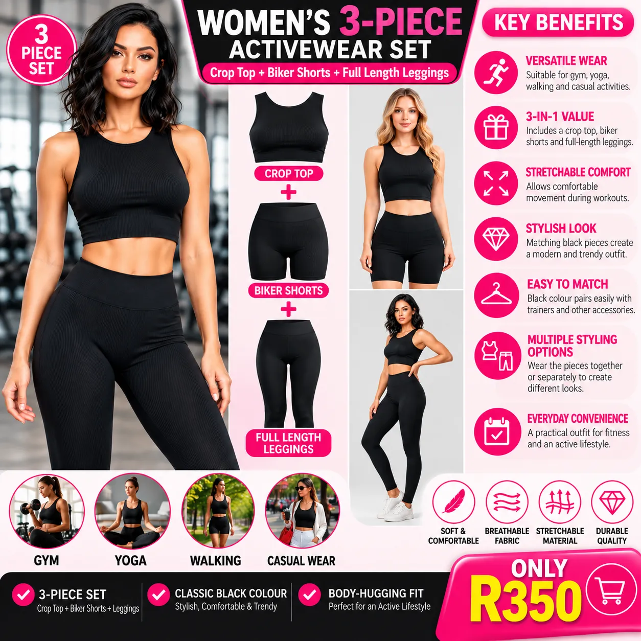 Women’s 3-Piece Activewear Set 