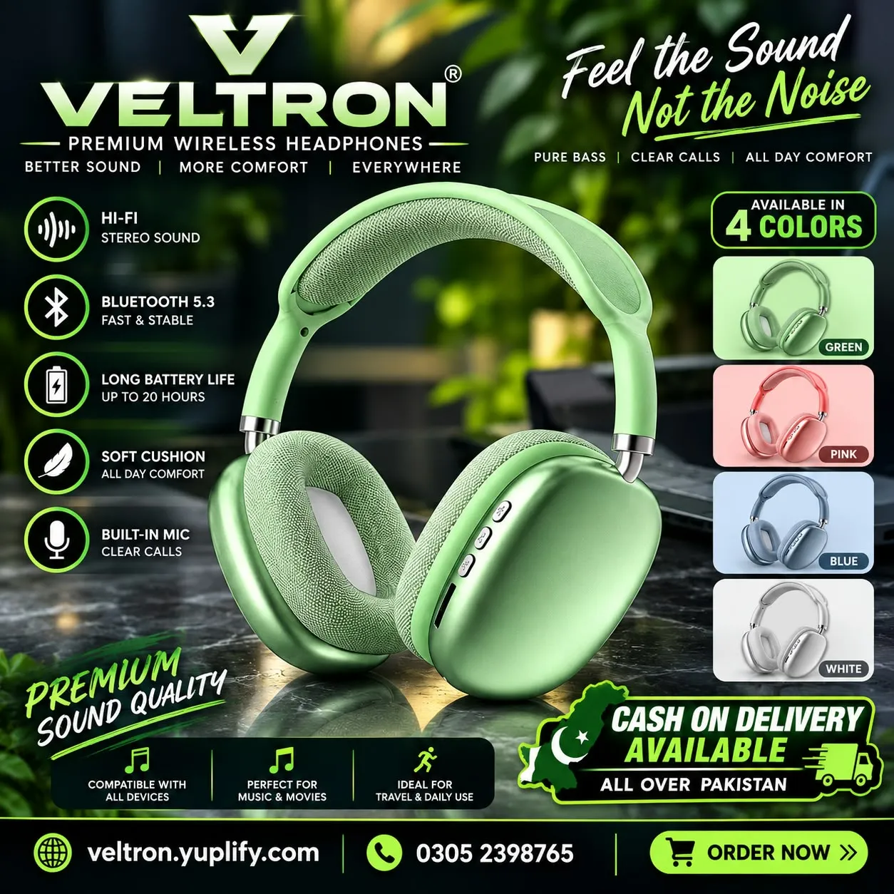 Premium Wireless Bluetooth 5.3 Headphones – Hi-Fi Stereo Sound, Deep Bass & Soft Cushions