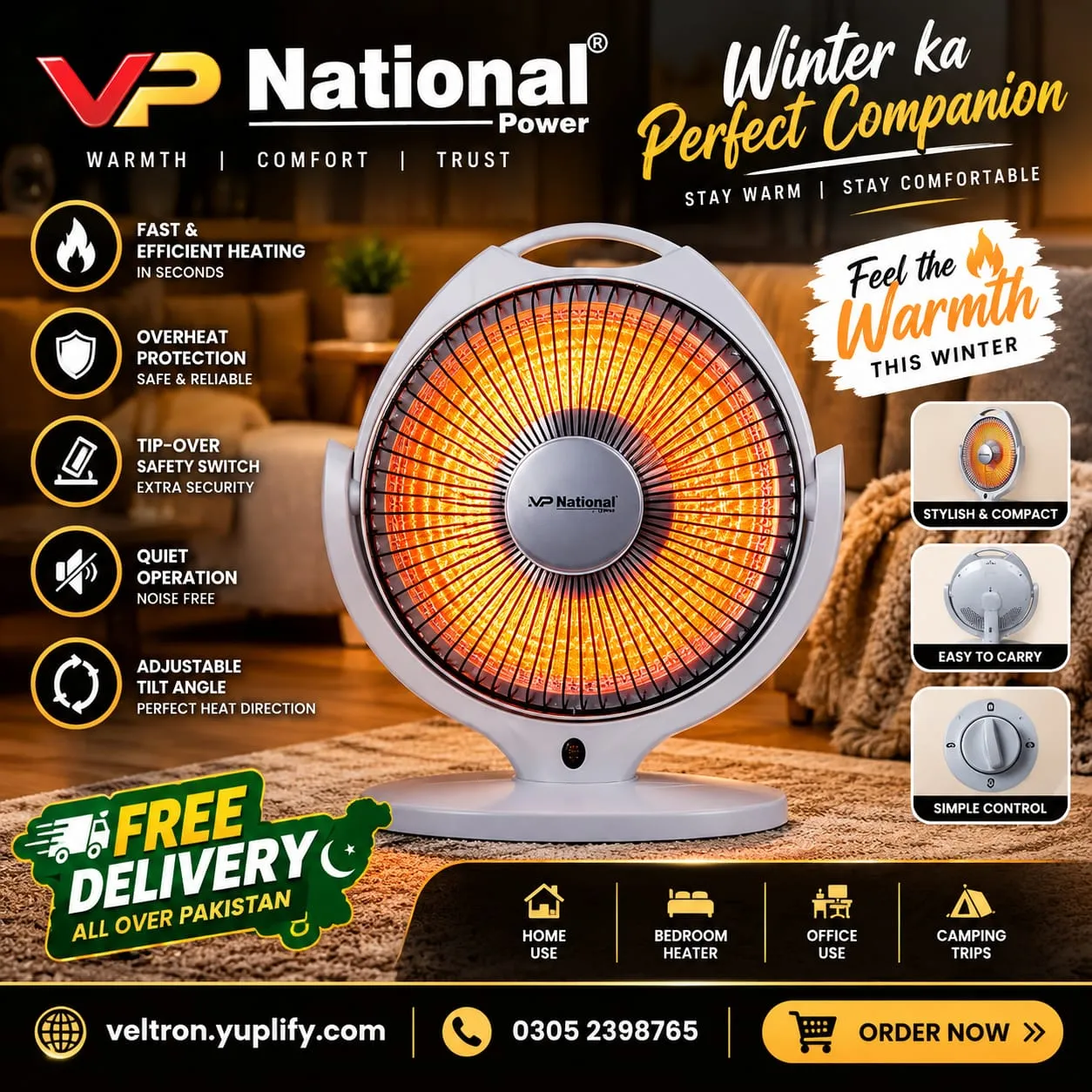 National Power NP-2211 400W Electric Room Heater – Compact Portable Heater for Home & Office
