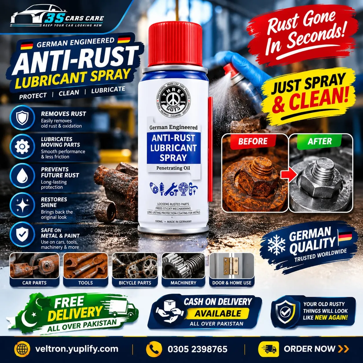 Three Guys Anti-Rust Lubricant Spray 100ml | Rust Protection & Penetrating Oil
