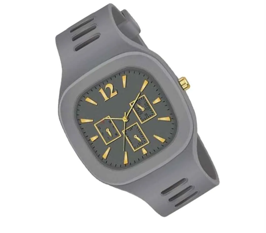 ⌚✨ Luxury Silicone Strap Analog Watch for Men 🖤 – Premium Square Dial with Golden Accents 👑💫