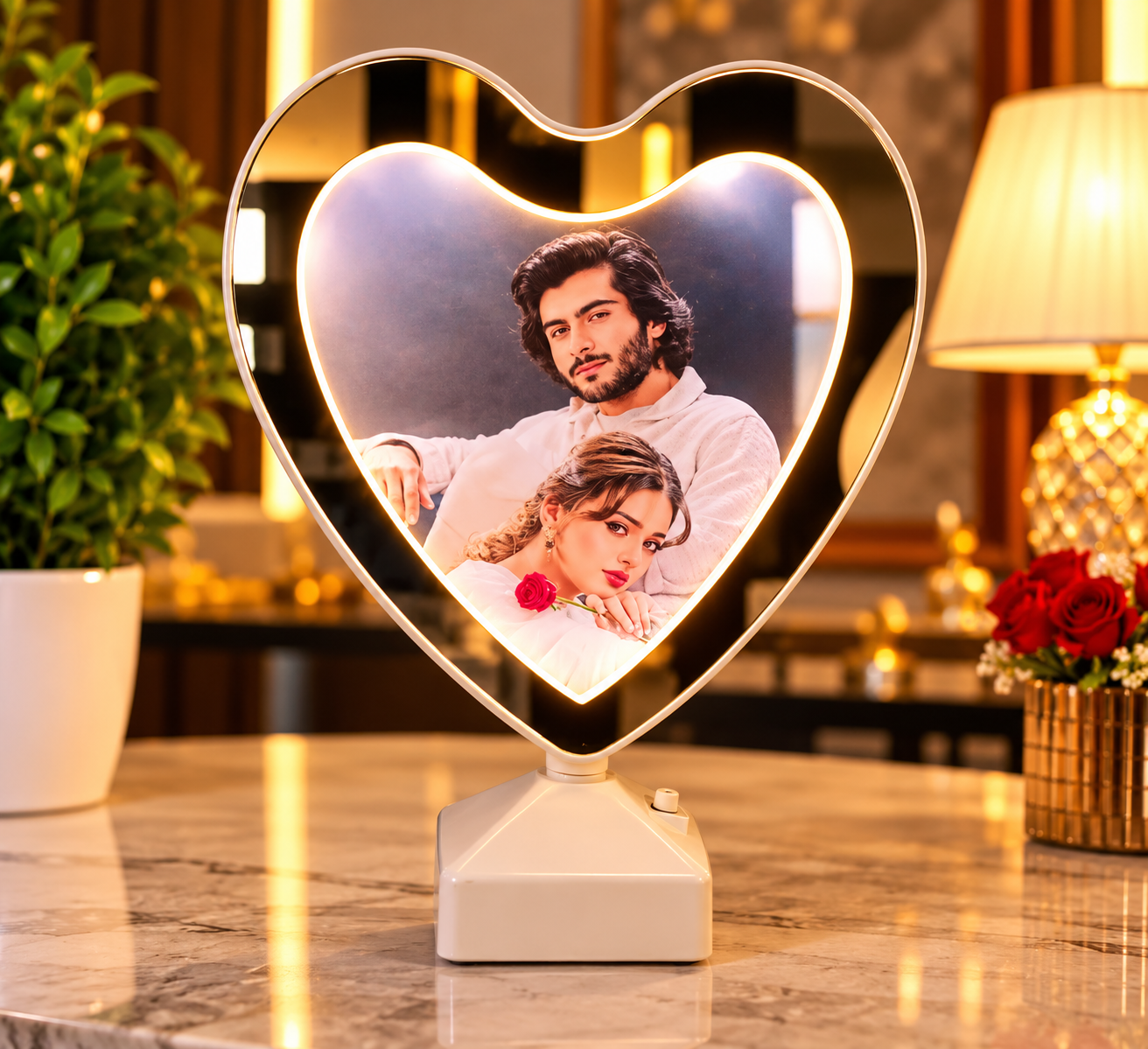 Heart Shape 3-in-1 Magic Mirror LED Photo Frame – Customized