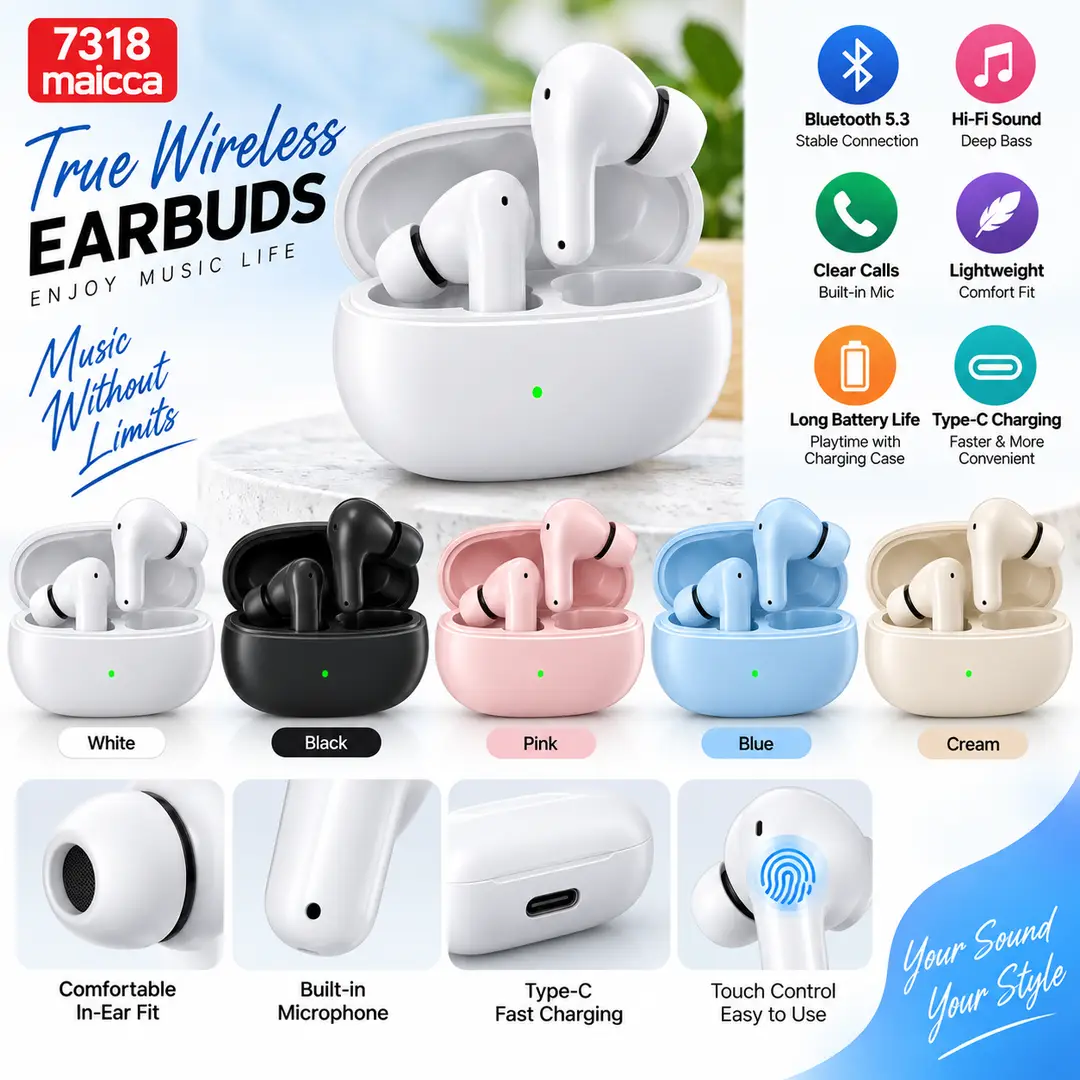 TWS Wireless Earbuds – Bluetooth 5.3, Hi-Fi Sound, Clear Calls & Type-C Charging