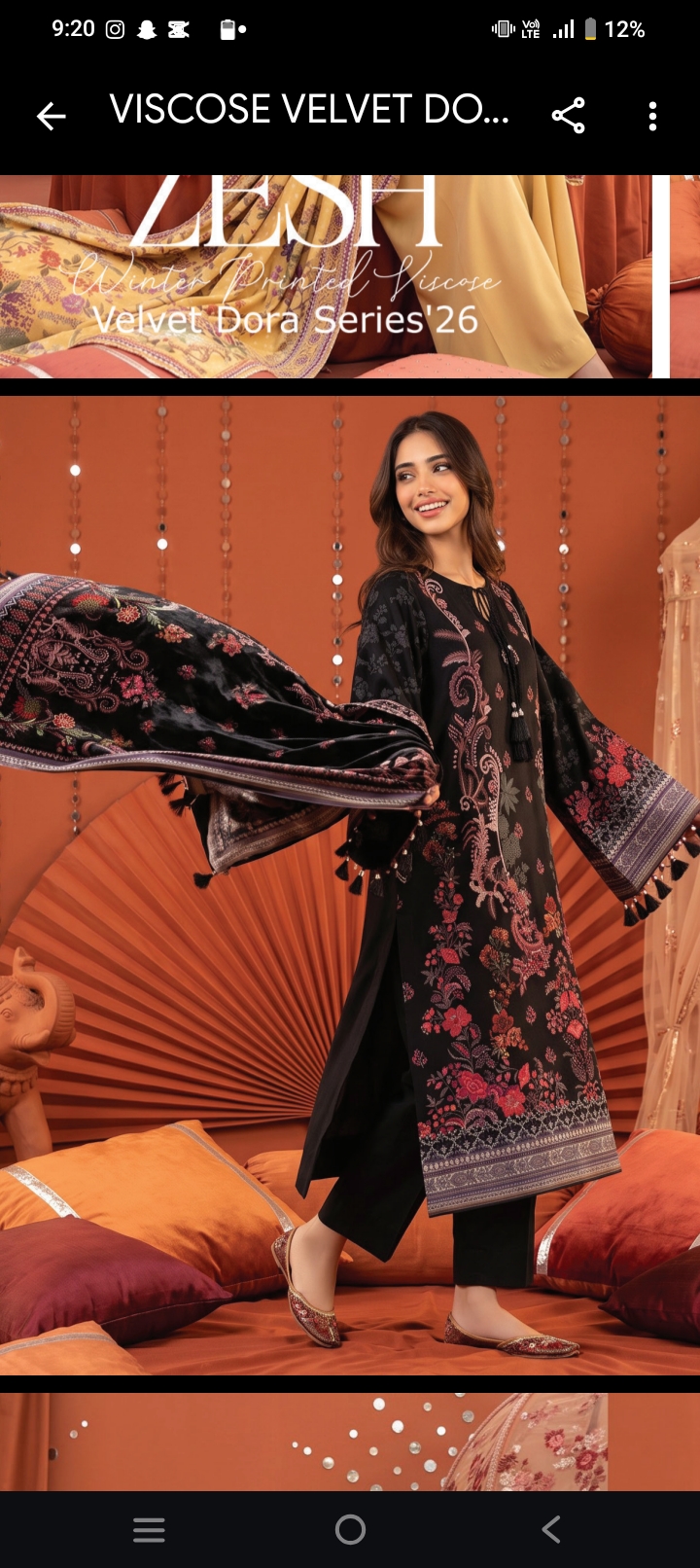 Winter Printed Viscose Velvet Dora Series – 3-Piece Black Suit