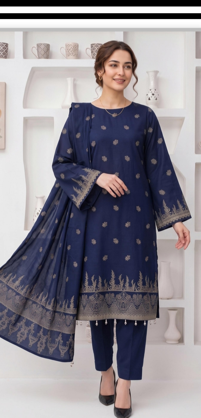 Regal Midnight Navy – Winter Staple Viscose Jacquard 3-Piece Suit