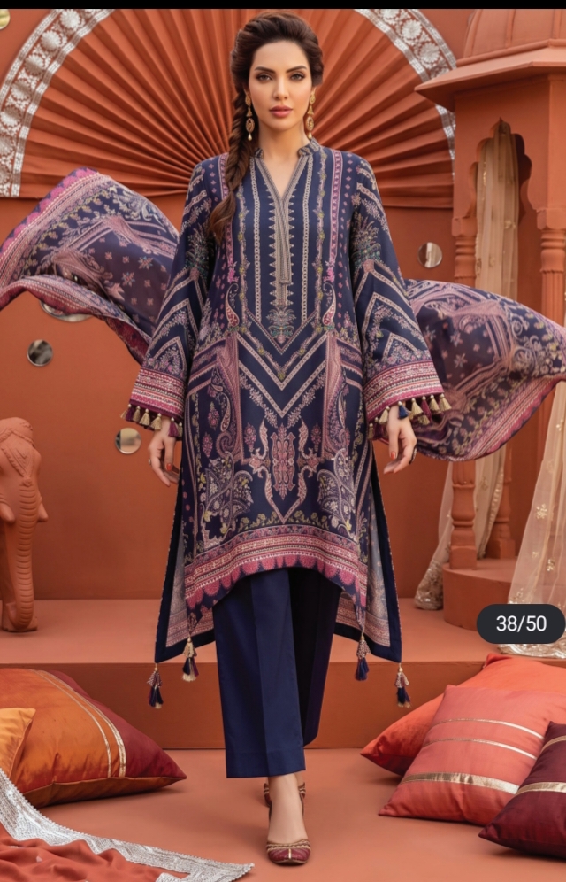Navy Blue – Viscose Velvet Dora Series: Royal Midnight Blue (Unstitched)  