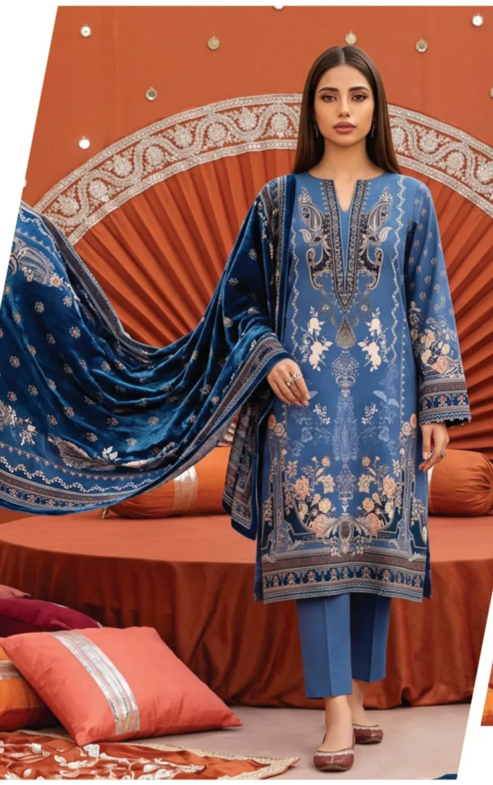 Steel Blue – Viscose Velvet Dora Series: Slate Muse (Unstitched) 