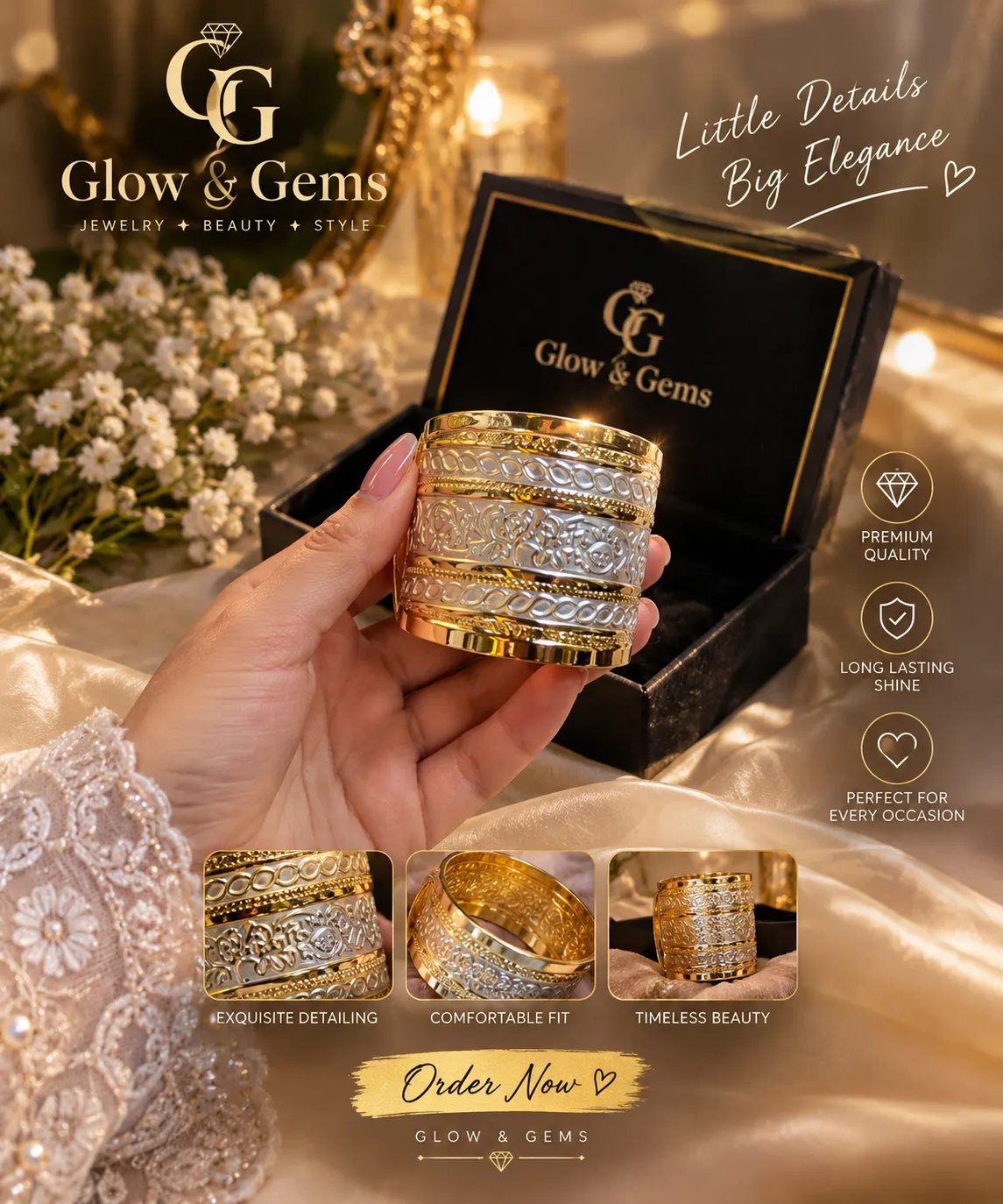 Luxury Gold & Silver Two-Tone Bracelet for Women