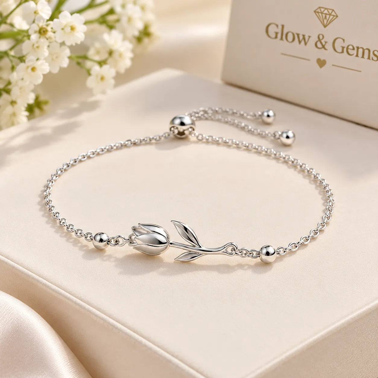 Elegant Silver Tulip Bracelet