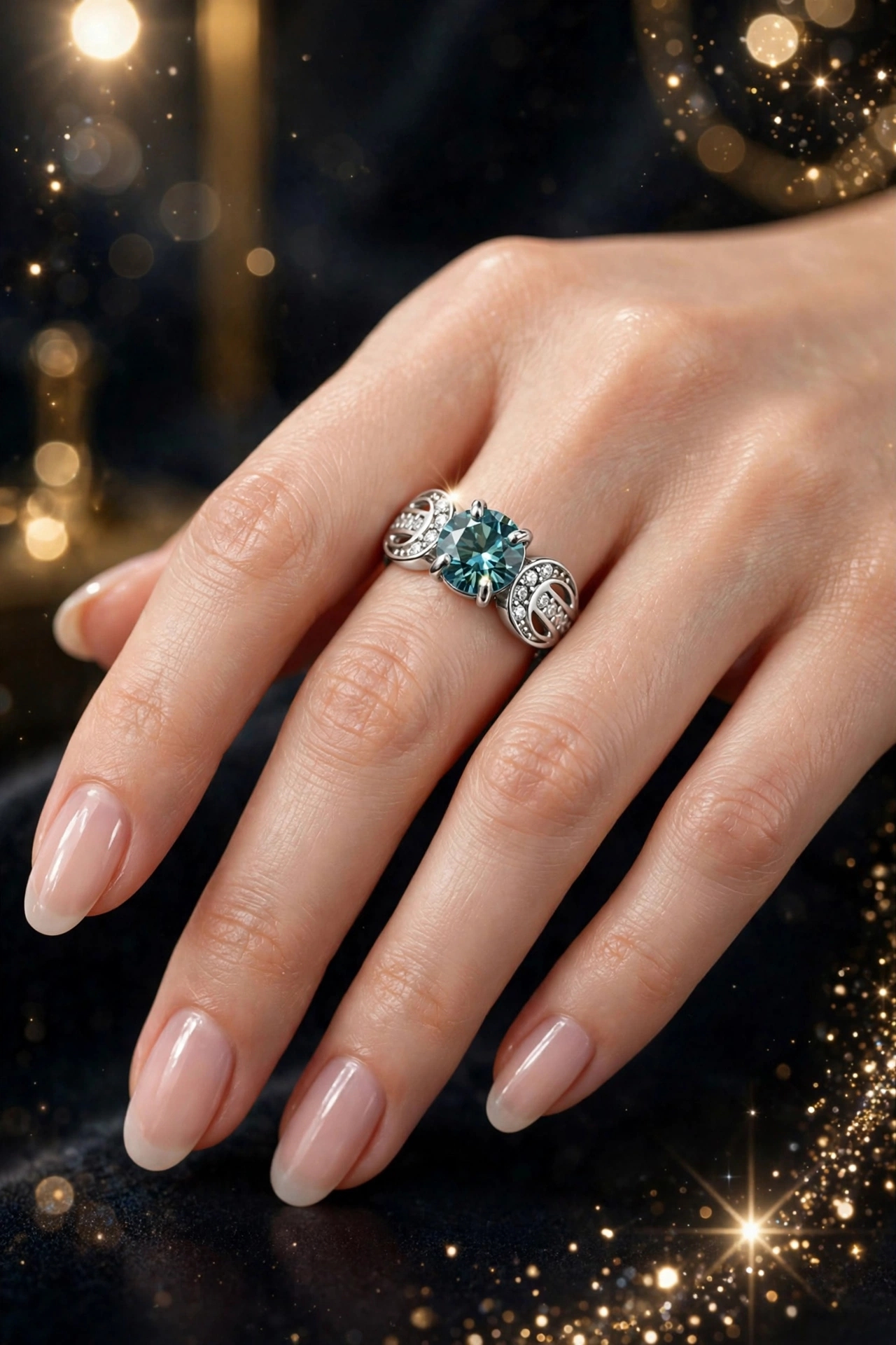 Original Irani 925 Stamped Silver Ring with Brilliant Cut Green Moissanite Stone — Luxury Gift