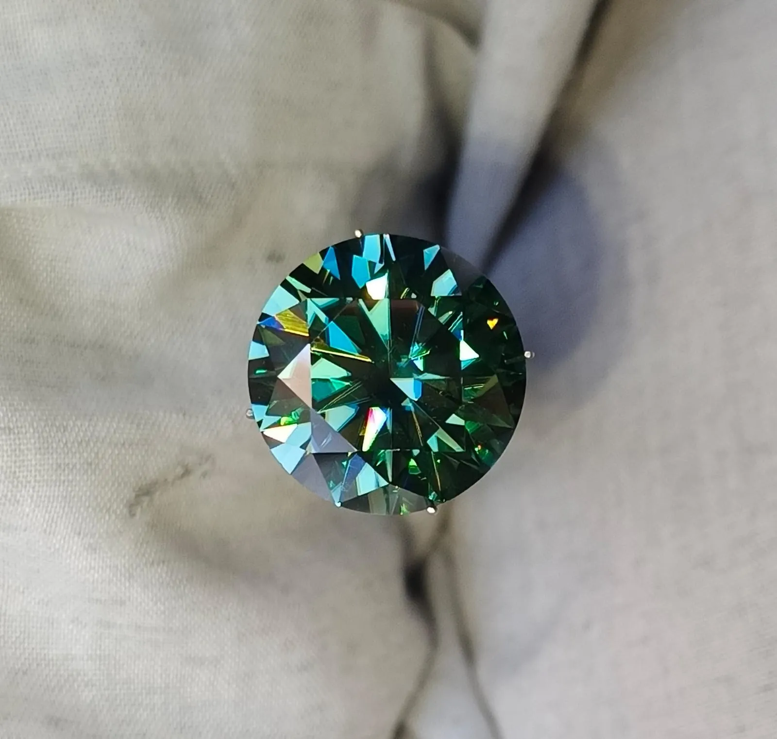 18mm Round Brilliant Cut Green Moissanite — 20.5ct Loose Gemstone