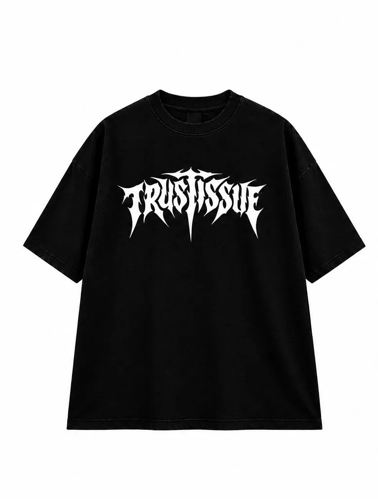 TRUSTISSUE Oversized Black Graphic T-Shirt – Front & Back Tribal Design