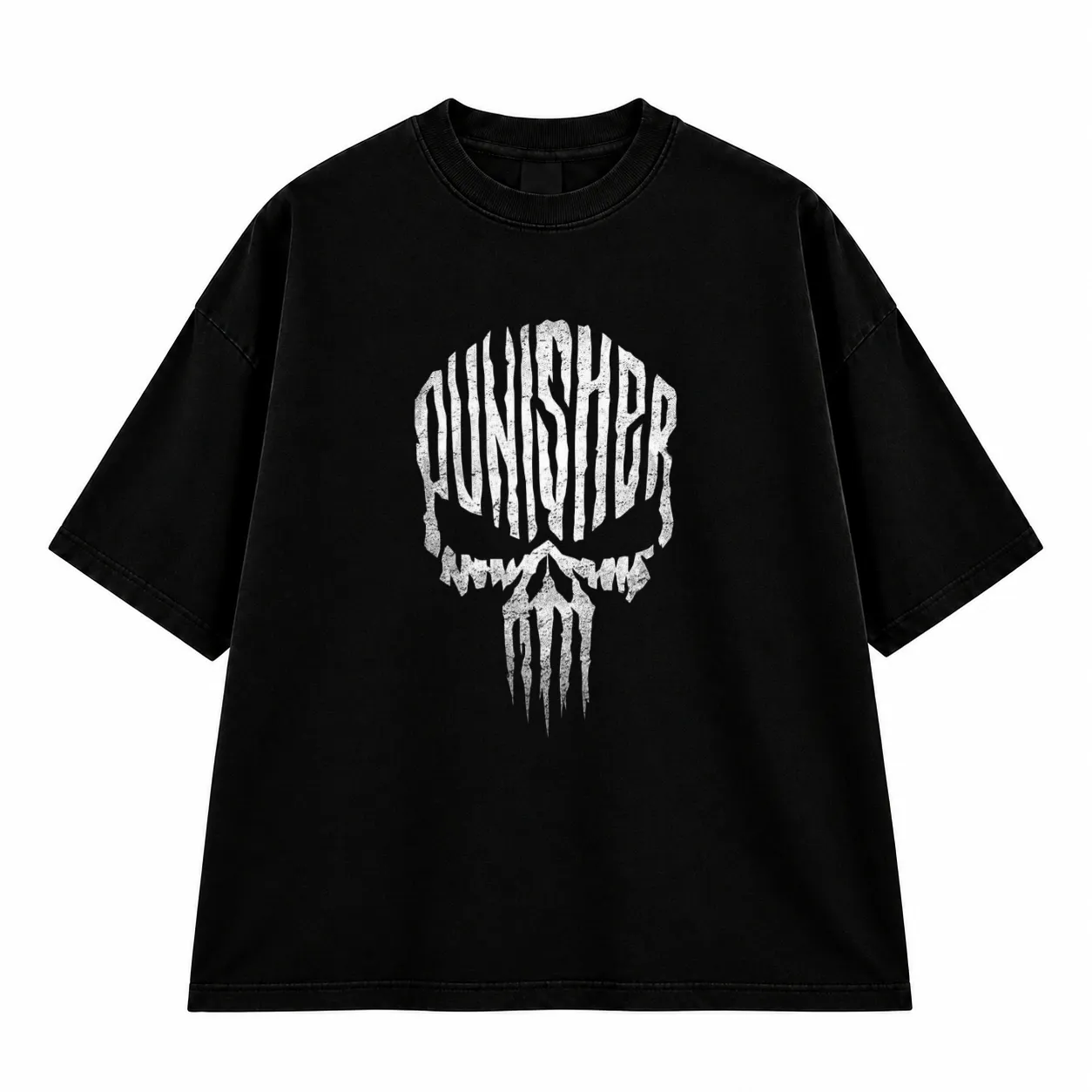 Punisher Skull Graphic Oversized Black T-Shirt